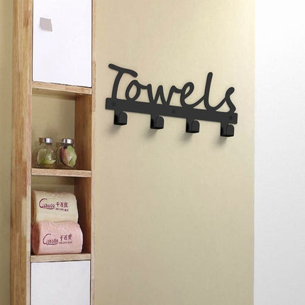 🖤 “Towels” Wall-Mounted Hook Set – Modern Metal Bathroom Storage