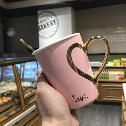 Love Heart Coffee Mug 💖 – Ceramic with Lid & Spoon, 4 Colours