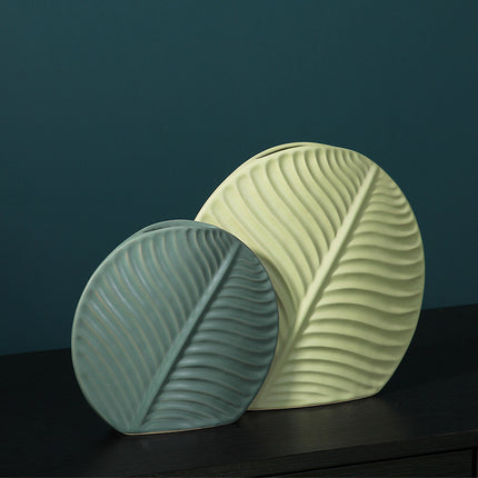 Embossed Leaf Ceramic Vase – Sculptural Botanical Wall Décor