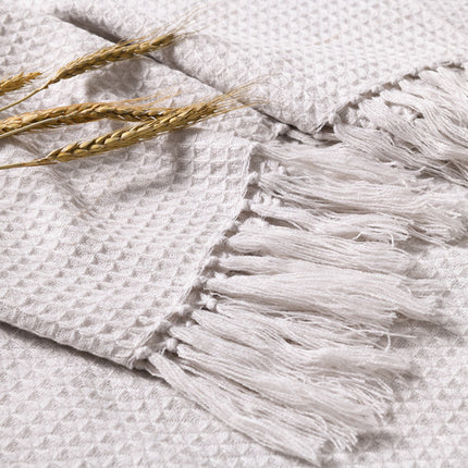 Knitted Waffle Blanket with Tassels – Beige or Dark Grey 🧶✨