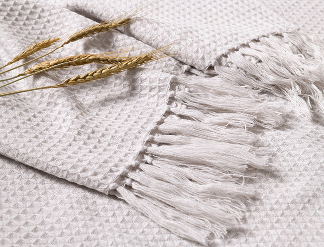 Knitted Waffle Blanket with Tassels – Beige or Dark Grey 🧶✨