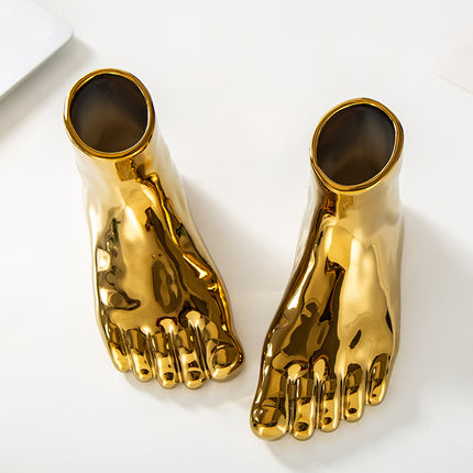 Abstract Ceramic Foot Vase – Gold & Silver Luxury Accent