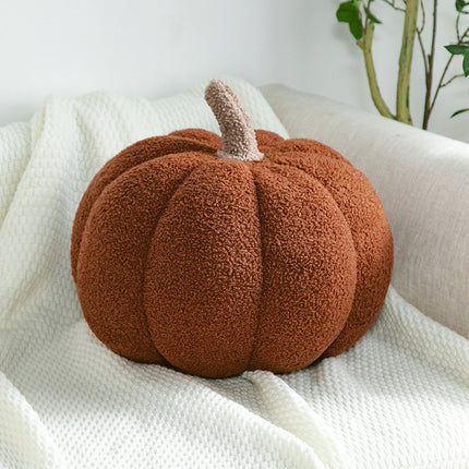 Fleece Small Pumpkin Sofa Cushion – in Citrus Orange, Milky White & Brown