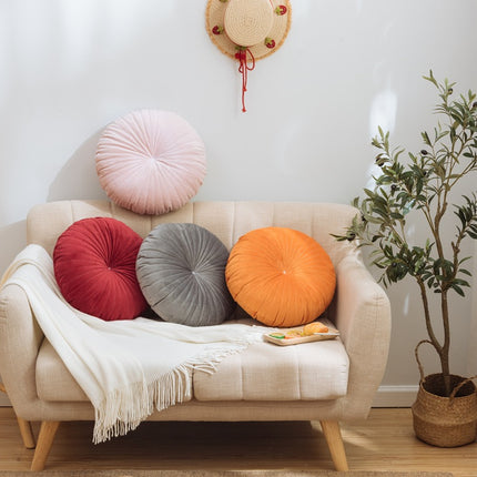 Nordic Style Khaki Round Velvet Cushion with Core – 40x40x10cm
