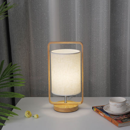 LED Solid Wood Table Lamp – USB Powered | Grey or Beige Shade