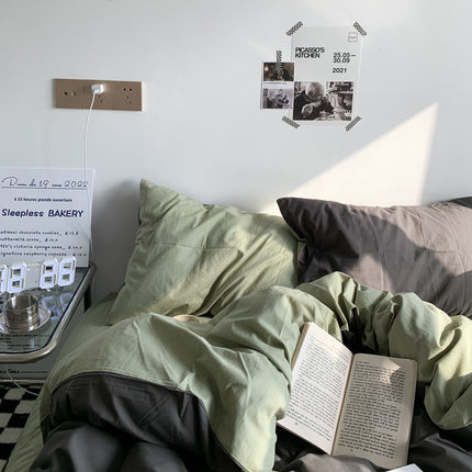 Double-piece foggy gray quilt cover four-piece bedding sheet dormitory bed three-piece set – Trendy & Practical for Daily Living