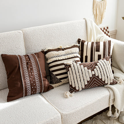 Moroccan Boho Cushion Cover | Embroidered Brown Beige