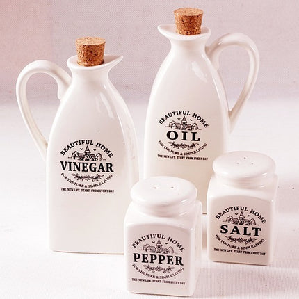 Country Style Ceramic Seasoning Set 🌾 – 4-Piece Set: Oil, Vinegar, Salt & Pepper