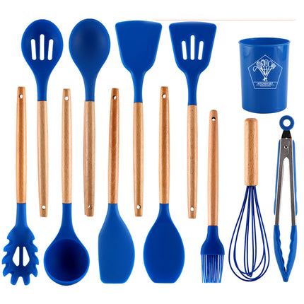 12 Piece Silicone Kitchen Utensil Set | Beech Wood Handles
