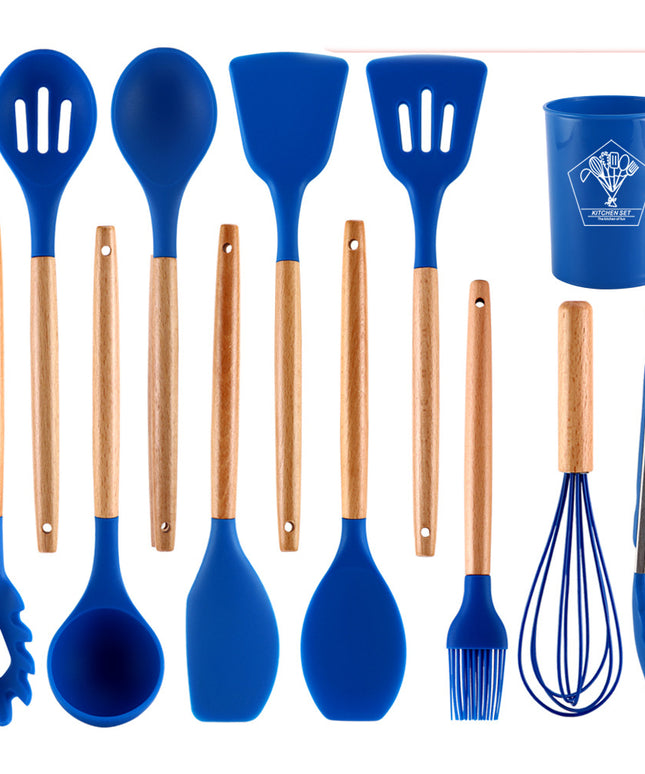 12 Piece Silicone Kitchen Utensil Set | Beech Wood Handles