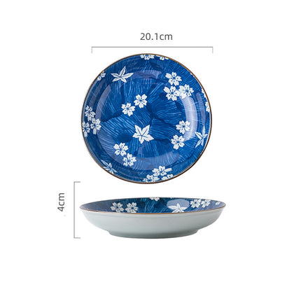 Japanese Blue and White Ceramic Plates | Decorative Tableware Set