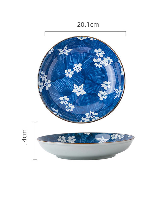 Japanese Blue and White Ceramic Plates | Decorative Tableware Set