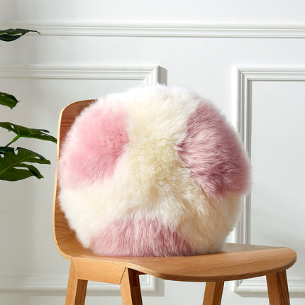 Round Plush Cushion | Pink & Cream Modern Decorative Pillow
