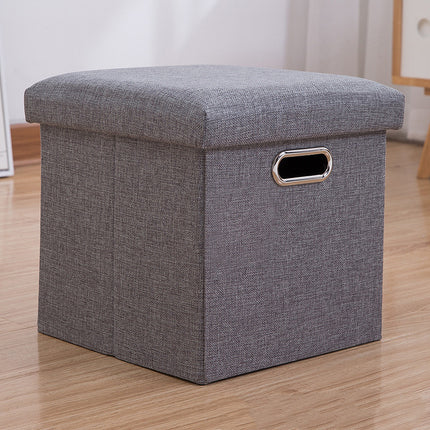 Storage Stool with Lid Linen Foldable Storage Box Seat