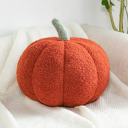 Fleece Small Pumpkin Sofa Cushion – in Citrus Orange, Milky White & Brown