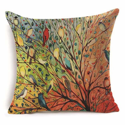 Bird Cushion Covers – Colourful Parakeet & Branch Pattern