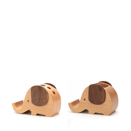🐘 Wooden Elephant Pen Holder & Phone Stand – Natural Charm, Smart Design