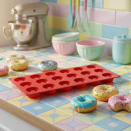 18-Cavity Donut Mould 🍩 – Silicone, Non-Stick and Reusable