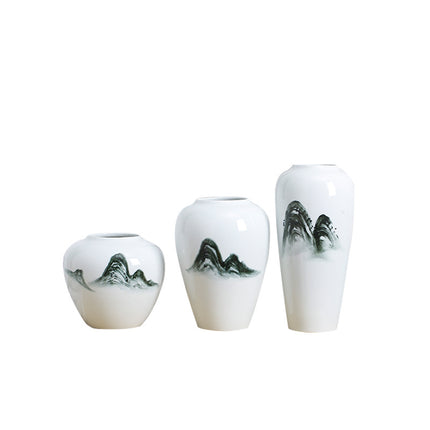 Zen Mountain Ceramic Vase – Hand-Painted Monochrome Art