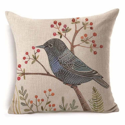 Bird Cushion Covers – Colourful Parakeet & Branch Pattern