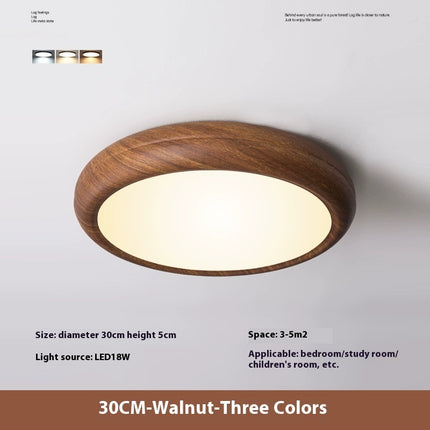 Circular Walnut Wooden LED Ceiling Light – Modern Minimalist Lamp