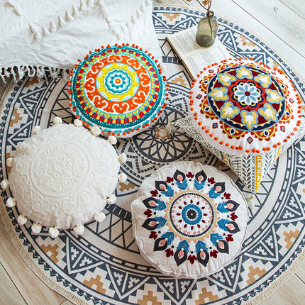 Moroccan Style Hand-Embroidered Round Pillow Cover