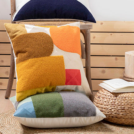 Cotton Towelled Embroidered Cushion Cover in Modern Abstract Design 🎨🧵