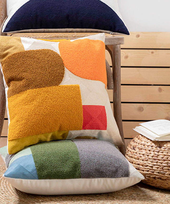 Cotton Towelled Embroidered Cushion Cover in Modern Abstract Design 🎨🧵