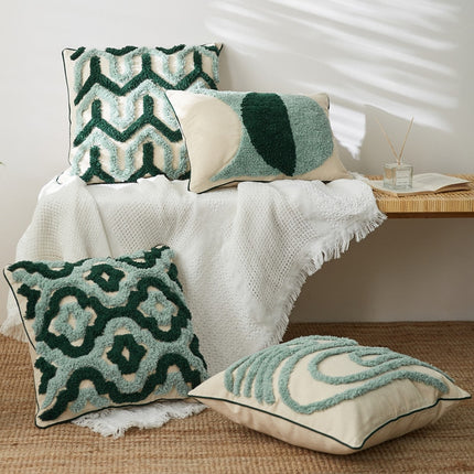 Geometric Embroidered Cushion – Green | 45x45cm 🌿