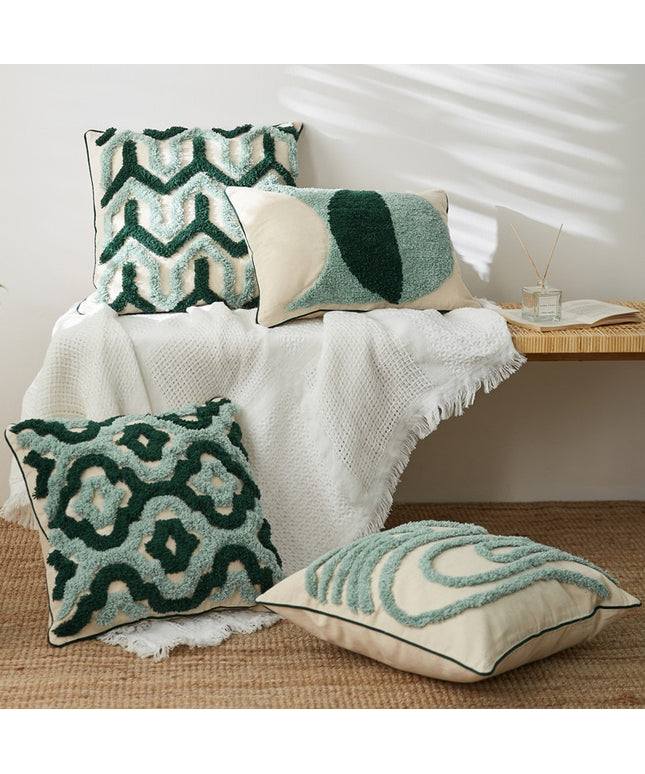 Geometric Embroidered Cushion – Green | 45x45cm 🌿