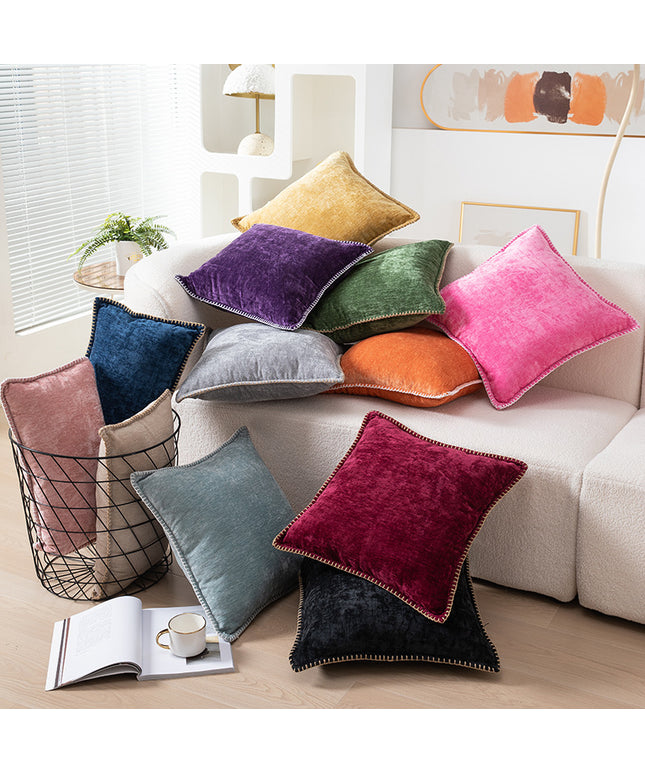 Chenille Cushion Covers with Embroidered Wool Edge