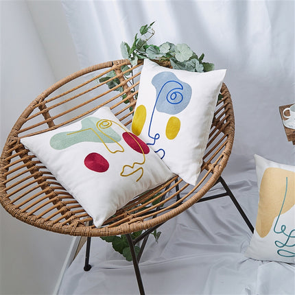 Abstract Face Embroidered Cushion Cover | 45x45 Modern Art Style