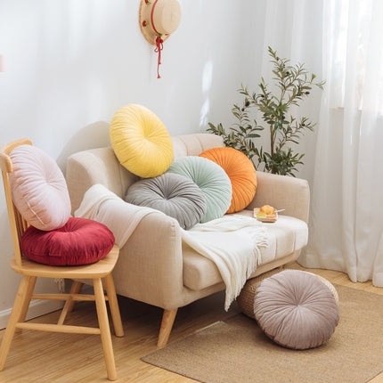 Nordic Style Khaki Round Velvet Cushion with Core – 40x40x10cm