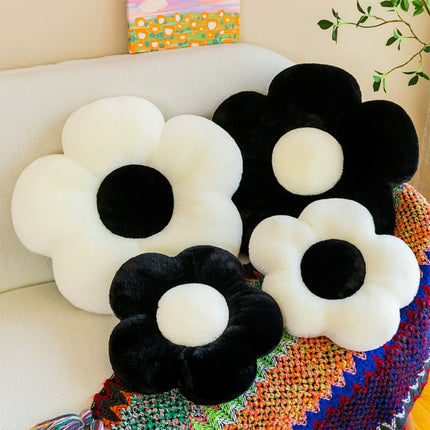 Flower Shaped Plush Cushion – Green or Black Petals | Super Soft Pillow