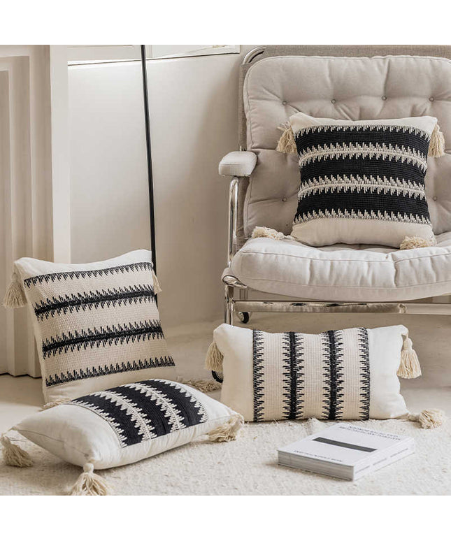 Monochrome Triangular Geometric Cushion Cover – Modern Home Décor