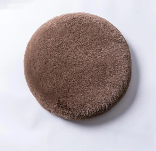 Faux Fur Memory Foam Seat Cushion | Round Plush Chair Pad