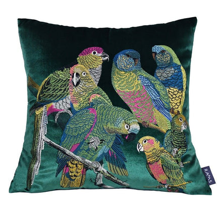 Luxury Parrot Embroidered Cushion – Deep Forest Green 🦜🌿