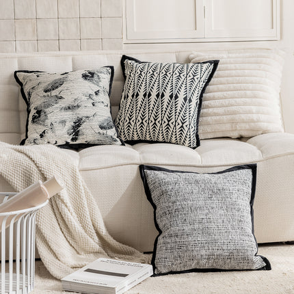 Monochrome Fine Line Patterned Cushion with Core | Minimalist Home Décor