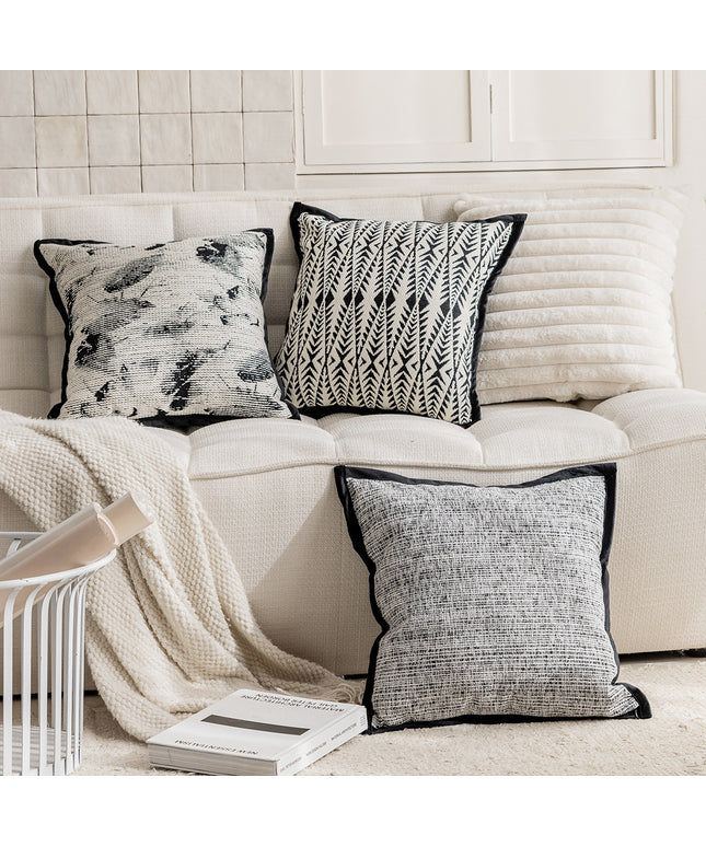 Monochrome Fine Line Patterned Cushion with Core | Minimalist Home Décor