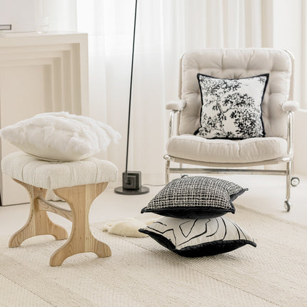 French Classic Velvet Cushion Cover – Black & White Sketch Design, 45x45cm