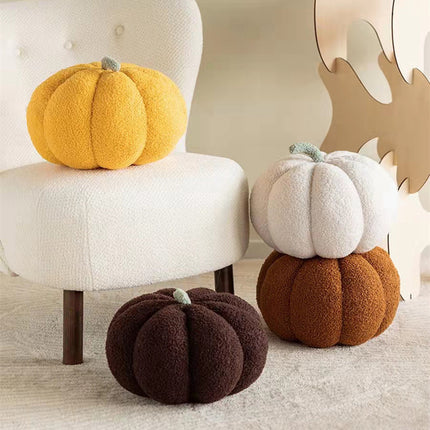Fleece Small Pumpkin Sofa Cushion – in Citrus Orange, Milky White & Brown