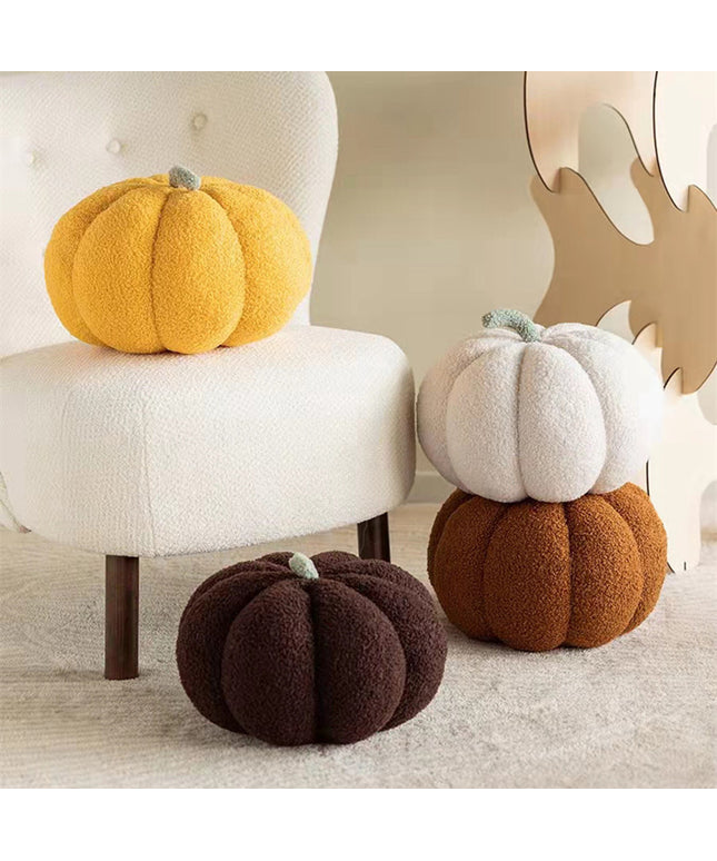 Fleece Small Pumpkin Sofa Cushion – in Citrus Orange, Milky White & Brown