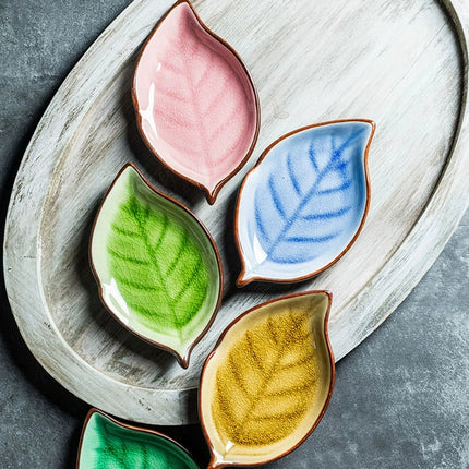 Creative Ice Cracked Ceramic Plate With Leaves Simple