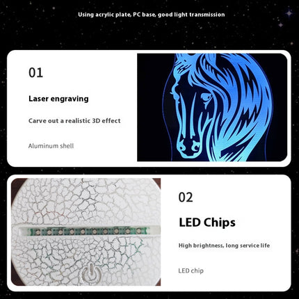 Horse Head 3D LED Table Lamp – 16 Colours, Touch & Remote Control