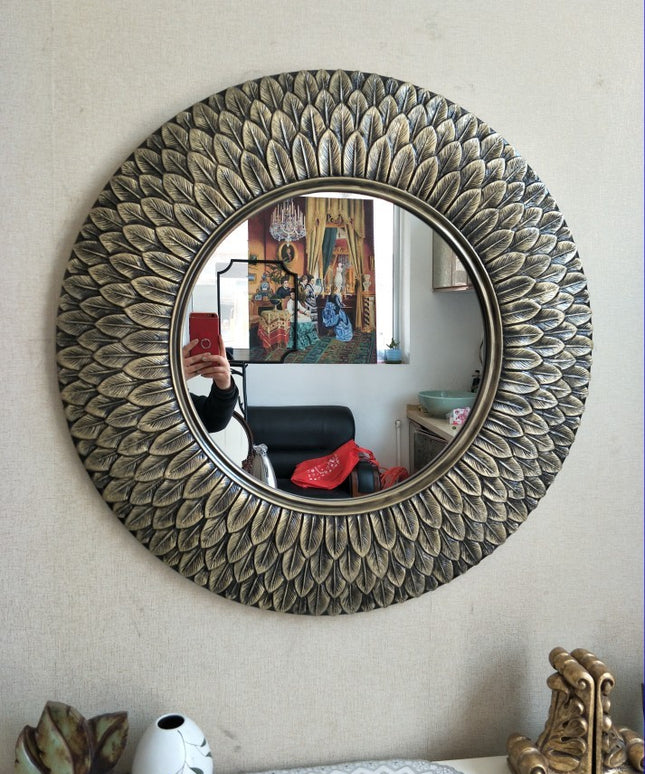 Retro European Feather Frame Wall Mirror — Gold or Bronze
