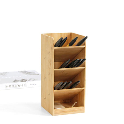 Bamboo Oblique Pen Holder – Natural Desk Organiser Storage Box