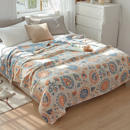 Cotton Gauze Summer Blanket | Floral Paisley Throw