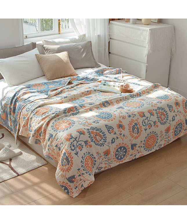 Cotton Gauze Summer Blanket | Floral Paisley Throw