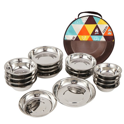 17-Piece Stainless Steel Dinnerware Set 🍽️ – Plates, Bowls & Dishes