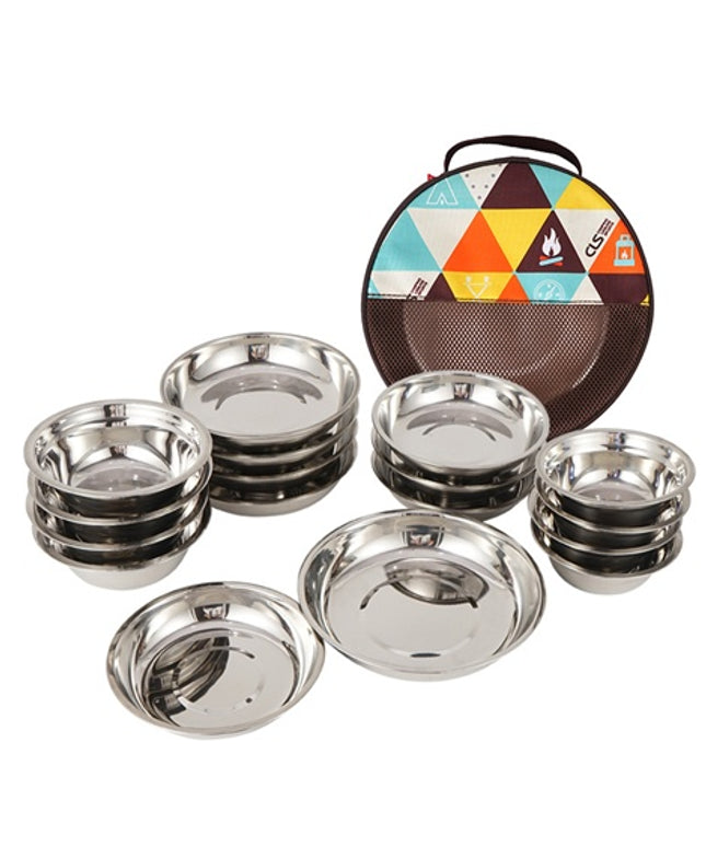 17-Piece Stainless Steel Dinnerware Set 🍽️ – Plates, Bowls & Dishes